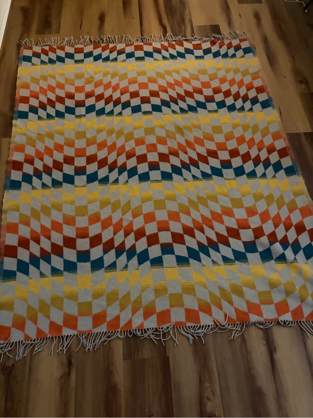 Woven Checkerboard Throw Blanket - Yellow, Orange, Teal, White